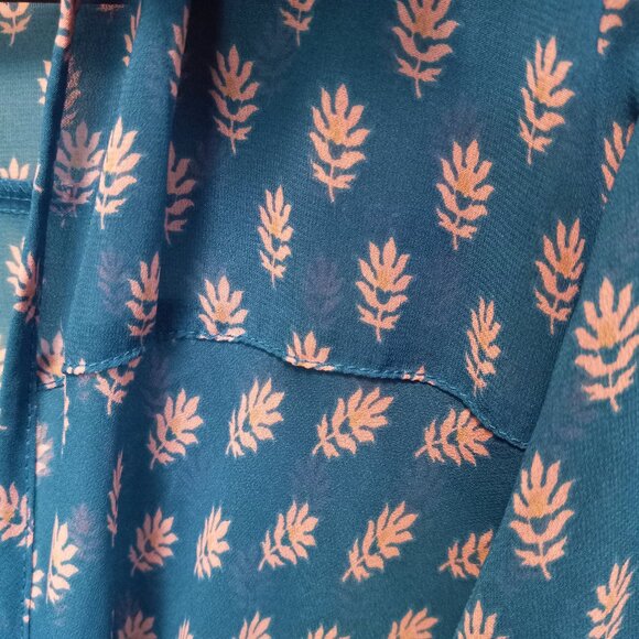 Japna Elegant Sheer Surplice Flowy Top Blouse Teal & Dusty Mauve Size LG - Picture 13 of 13